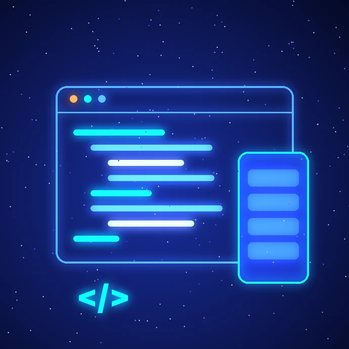 Illustration of website and app code representing 14Creators web and product development